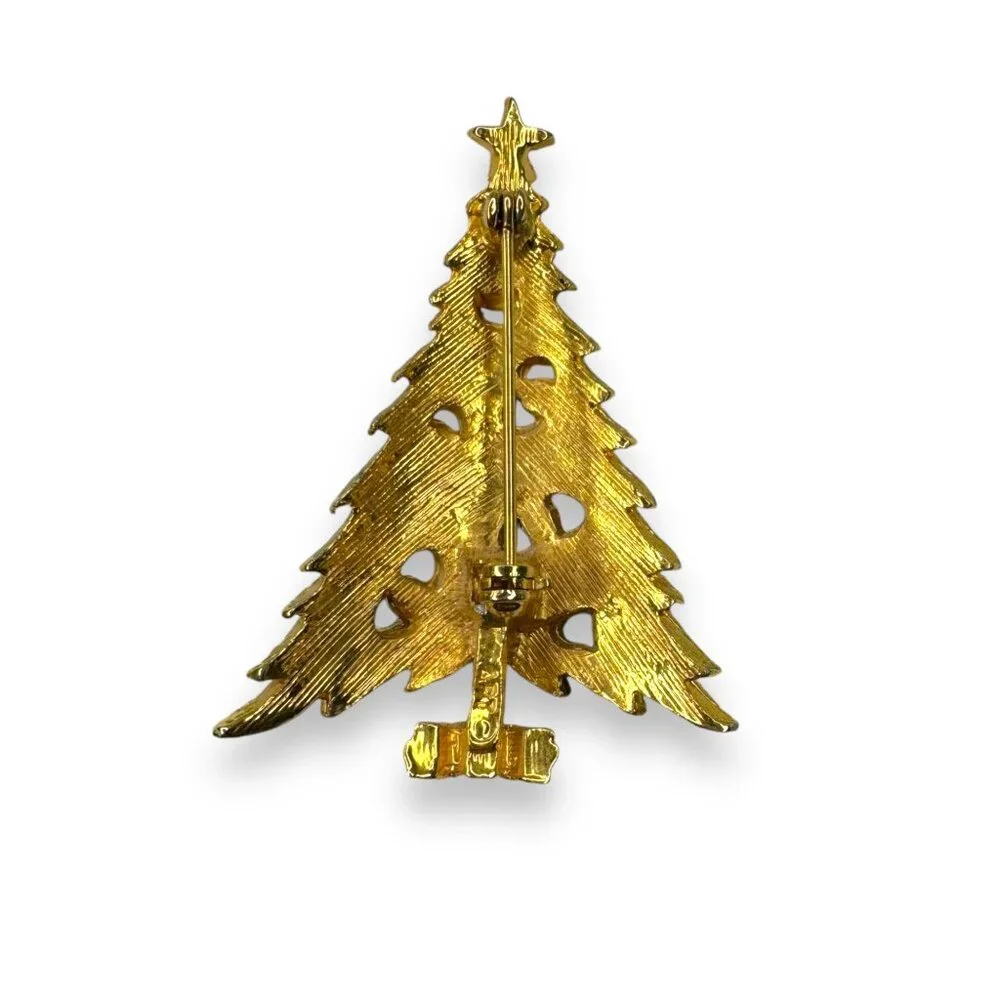 Mode Art Arthur Pepper Christmas Tree Brooch Pin Gold Tone Rhinestone Accents